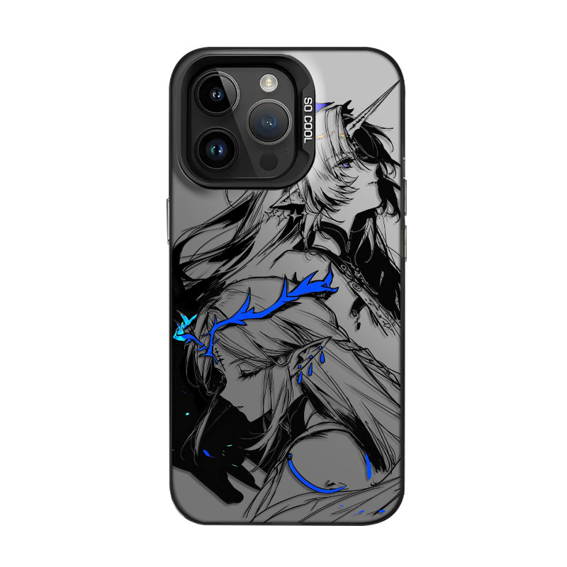 黑色素描少女适用iqoo16手机壳13/iqooneo10动漫15二次元12pro精灵11s/z9turbo+小众8se高级感7周边6男vivo5