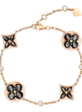 周珍珍18K高版本菱形贝母灰贝母镶钻四五花手链女轻奢小众四叶草