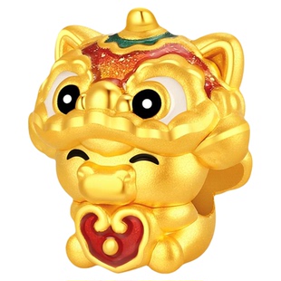 潮宏基喜狮马年生肖黄金转运珠足金串珠5D硬金宝宝新年本命年礼物