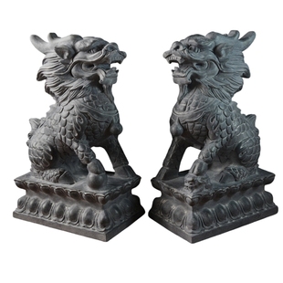 石雕青石麒麟摆件一对麒麟看门招财公司别墅门口公母天然石头麒麟