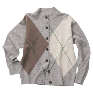 REFOUND TEN 设计师 25秋冬新品 羊毛菱格纹圆领开衫SOLSOL买手店