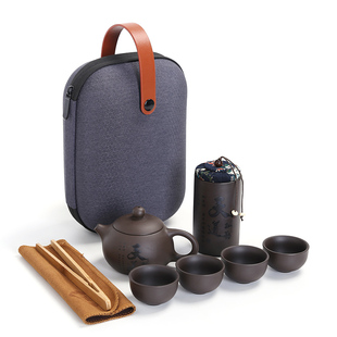 紫砂壶旅行茶具天道酬勤便携式功夫茶杯礼品套装私人刻字LOGO定制
