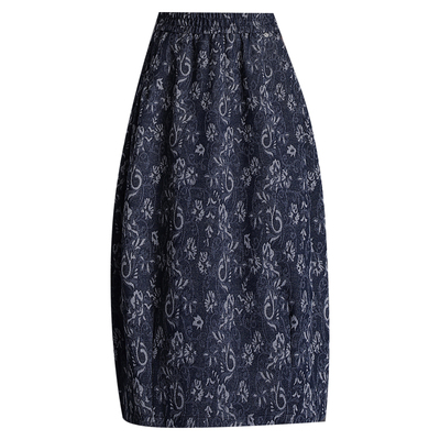 复古印花毛呢花苞裙半身裙休闲裙