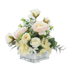 亚克力方杯小桌花仿真花酒店餐厅宴会客厅茶几桌面装饰餐桌花摆花