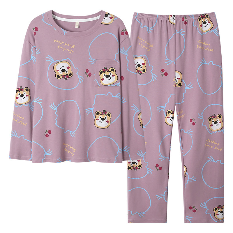 女士春秋纯棉长袖休闲大码家居服