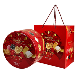 金语玫瑰之恋什锦零食饼干礼盒圆罐双层节日婚嫁喜饼年货伴手礼