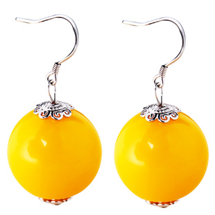 耳饰DIY配件珠子S925纯银耳环空托蜜蜡琥珀珍珠手工制作圆珠配件