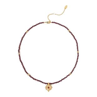 Wens【明星同款】部落图腾金币吊坠石榴石串珠项链女红色生日礼物