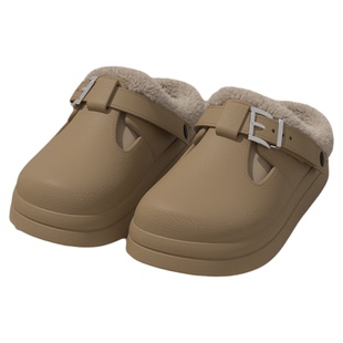 厚底棉拖鞋女秋冬季室内家居加绒保暖复古勃肯鞋百搭外穿防水棉拖