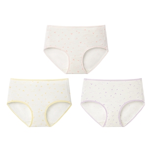 爱美丽3条装10A抗菌棉感印花中腰内裤女士桑蚕丝底档不夹档平角裤