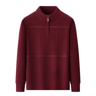 爸爸毛衣厚款中年男士本命年红色针织打底衫中老年爷爷冬季保暖衣