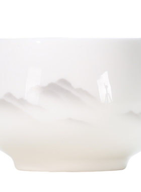 羊脂玉瓷茶杯水墨远山