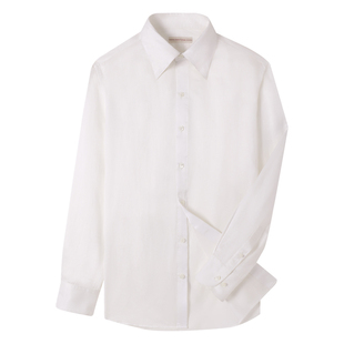 Acme cultum桑蚕丝缎面纺光泽感长尖领暗扣长袖衬衫男修身白衬衫