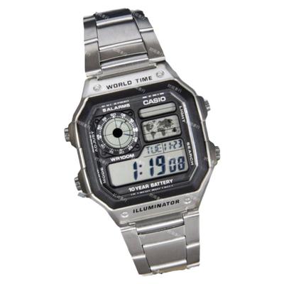casio卡西欧手表男学生钢带小方块复古运动电子表AE-1200WH