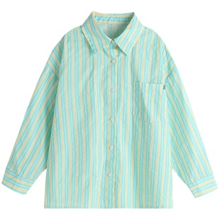 布丁哈鲁童装夏装女童百搭上衣2026夏季新款儿童洋气长袖条纹衬衫