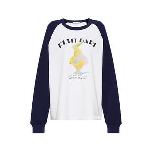Petit Bari 兔子巴菲撞色插肩袖卫衣女 棉感宽松休闲长袖上衣