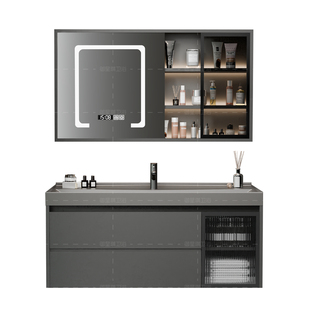 2026新款轻奢风鎏金石一体盆洗漱台卫生间洗手洗脸池浴室柜组合