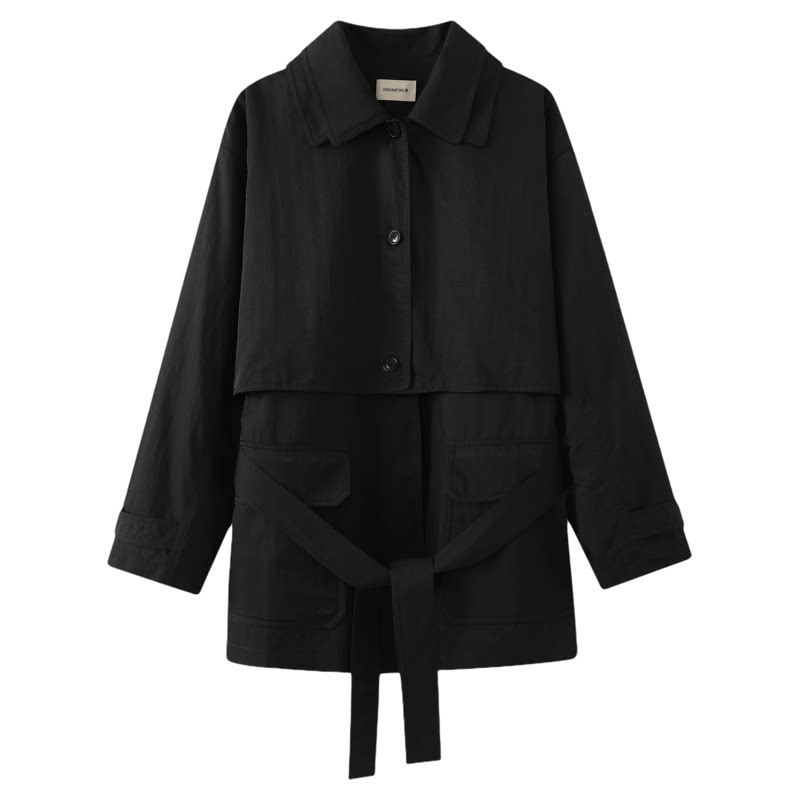 PrairiePulse工装风黑色风衣女