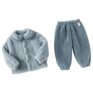 戴维贝拉男童家居服套装2026冬季新款女童睡衣儿童加厚居家A类