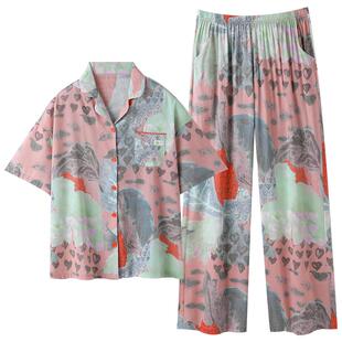 梭织棉纱布睡衣女士夏季薄款棉绸短袖长裤休闲度假风松弛感家居服