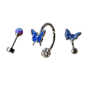 二十二丁目 蓝色蝴蝶耳钉女超闪耳环马蹄环千禧玫瑰切紫色耳骨钉