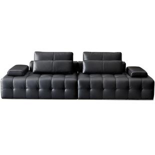 全友家居2025新款意式极简客厅家用直排黑色劳伦斯真皮沙发家具