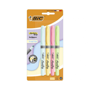 法国BIC比克Highlighter Grip荧光马克笔手账笔记学生记号笔4支装