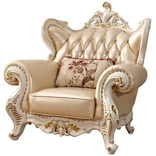 欧式真皮沙发组合小户型转角贵妃全实木复古沙发金色客厅家具套装