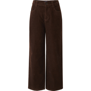 娅丽达棉质九分灯芯绒阔腿裤女秋2025新款休闲裤子窄版显瘦直筒裤