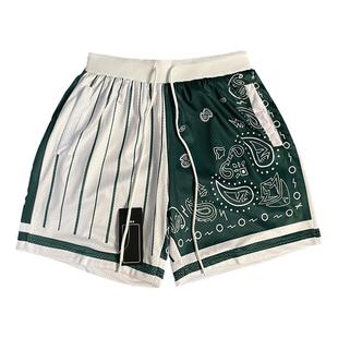 夏季美式篮球裤子不过膝复古双层运动速干四分短裤男网眼球裤健身