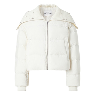 商场同款 摩萨克冬款设计感针织领拼接钉钻短款羽绒服女