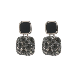 DIGU低调奢华~精致黑色锆石方形耳环 气质轻奢高级感耳钉简约耳饰