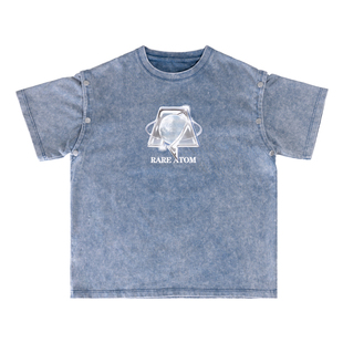 RARE ATOM官方美式街头复古短袖T恤男 2024夏季重磅水洗仿牛仔T恤