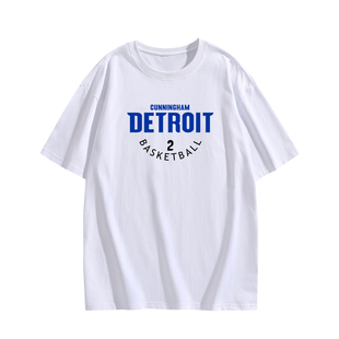 坎宁安纯棉短袖T恤男生篮球训练上衣活塞队夏季大码宽松全棉体恤