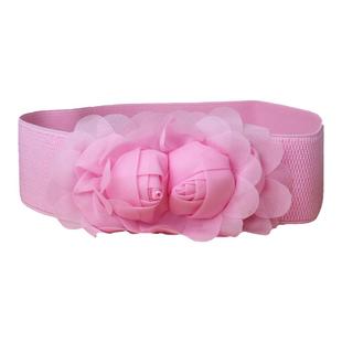 YF050 雪纺玫瑰双花朵 韩版女士腰带女 装饰 宽松紧腰封皮带腰带