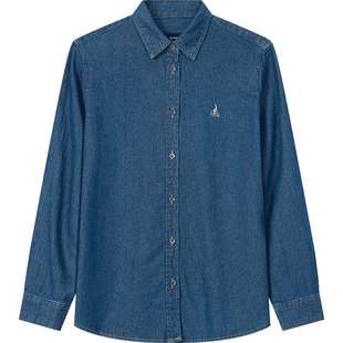 【100%全棉】BEANPOLE滨波 女蓝色休闲老钱风时尚仿牛仔长袖衬衫