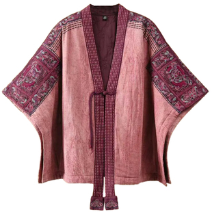 千椿物喜冬季国风民族风重工刺绣宽松落肩夹棉斗篷披肩棉服外套女