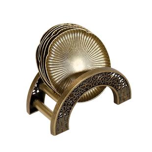 中式仿古合金杯垫方形隔热茶杯托禅风隔热茶碟功夫茶具配件带收纳