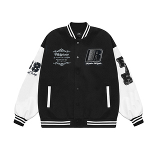 FDR官方店 美式复古R字魔术贴棒球服男女秋冬加厚情侣装夹克外套