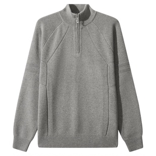 【结构分割】卡宾半拉链羊毛针织衫男春新款长袖美式立领毛衣
