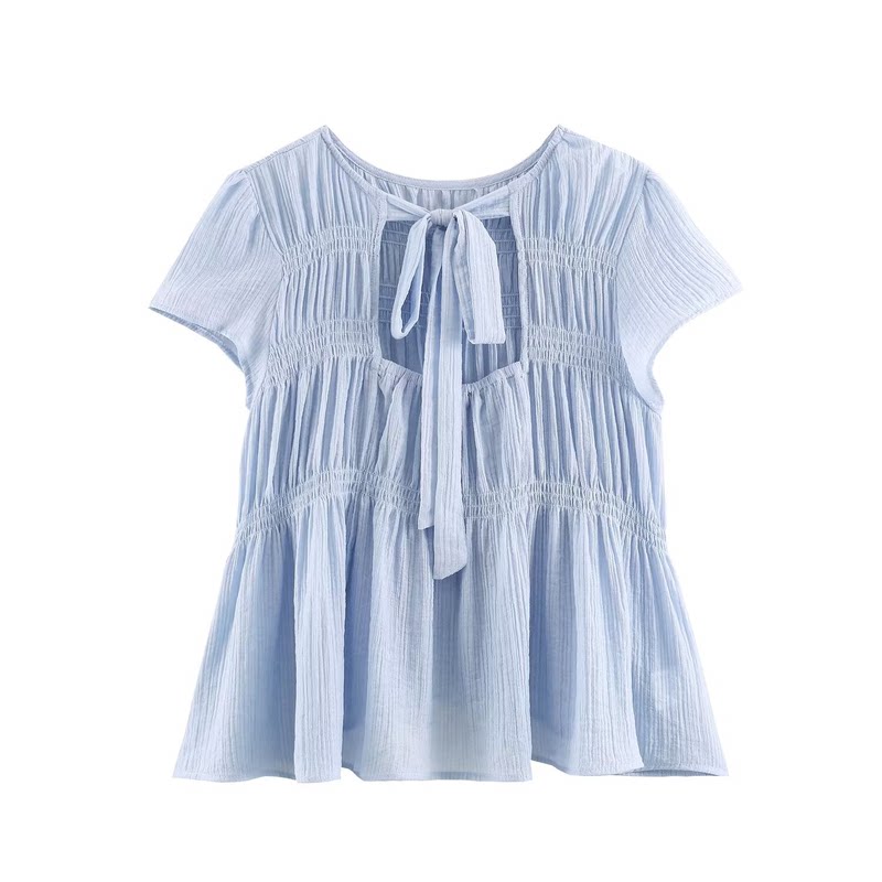 夏季清新打揽泡泡袖女装衬衫