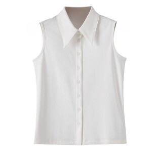 【叠穿内搭神器】晚白2026春米白色翻领柔软棉上衣无袖打底衬衫