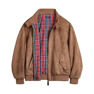 马登棕色美拉德复古麂皮绒面宽松肌理感外套立领哈灵顿夹克女士春