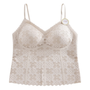 黛美芮新款性感蕾丝修身乳胶固定杯美背吊带小背心女森色系6213-1