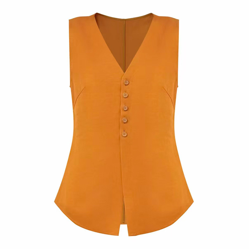V领无袖单排扣通勤气质西装马甲