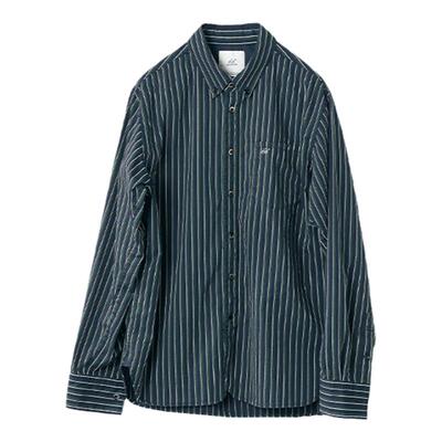 博主联名衬衫蓝绿条纹上衣