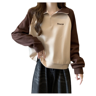 插肩袖半拉链POLO领立领卫衣女春秋设计感小众薄款长袖短款上衣潮
