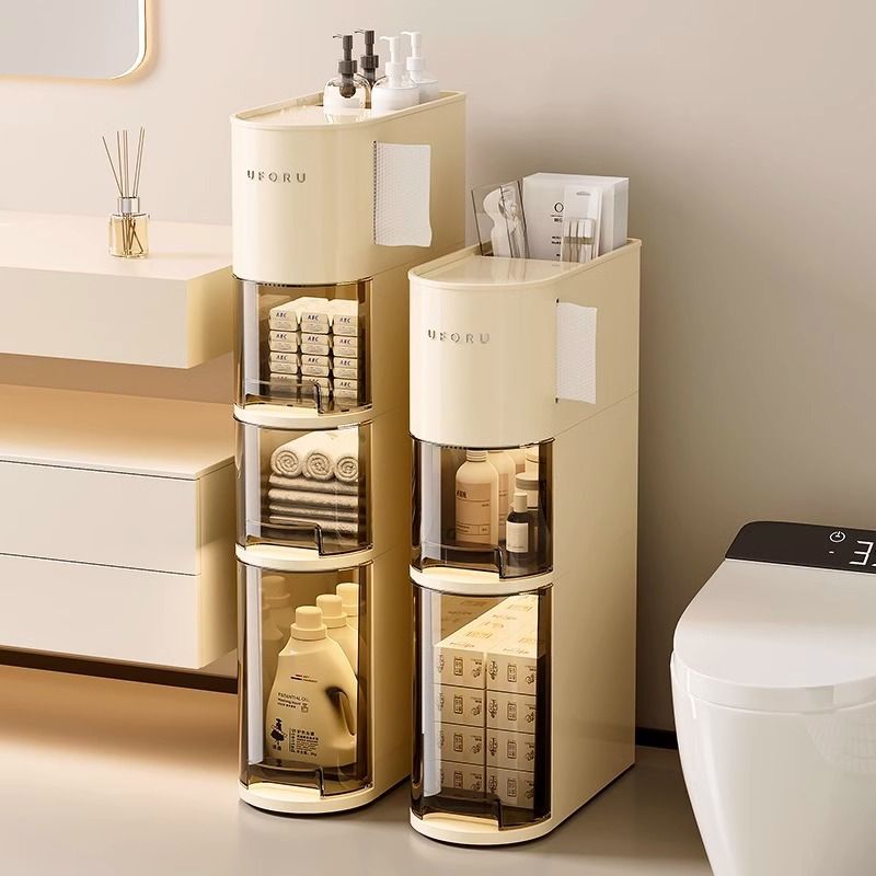 卫生间夹缝置物架家用厕所可移动储物柜马桶边上落地抽屉式收纳柜