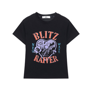 RAIVE2026春季复古紫色印花圆领logo英文韩系宽松爱心通勤T恤