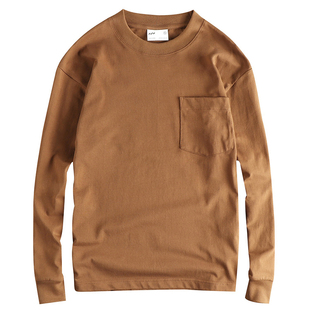 实拍日系复古潮流男款口袋长袖T恤 230G精梳棉舒适圆领打底衫上衣